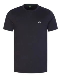 BOSS Mens Tee Curved Regular Fit Organic Cotton T Shirt, Dark Blue Tee