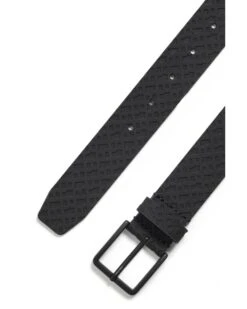 BOSS Mens Ther-B Black Monogram Print Rubberised Leather Belt -Boss Shop boss mens ther b black monogram print rubberised leather belt p41428 238230 image