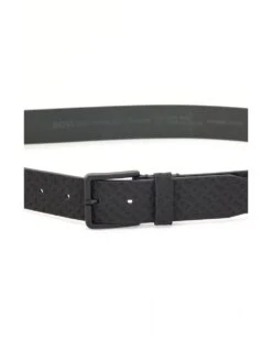 BOSS Mens Ther-B Black Monogram Print Rubberised Leather Belt -Boss Shop boss mens ther b black monogram print rubberised leather belt p41428 238238 image