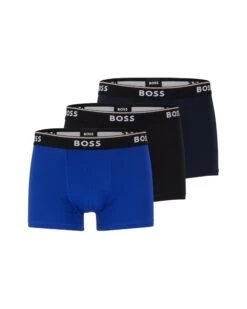 BOSS Mens Three-Pack Logo Waistband Boxers, Black/Navy/Blue Trunks