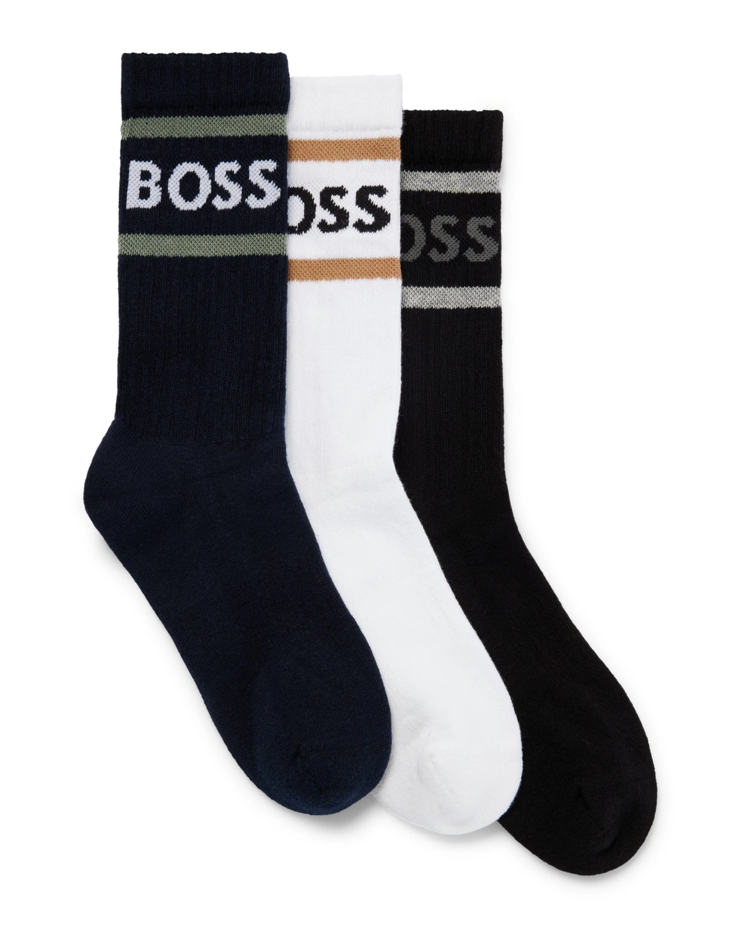 BOSS Mens Three Pack Navy/White/Black Stripe Logo Short Socks 3 BOSS Mens Three Pack Navy/White/Black Stripe Logo Short Socks