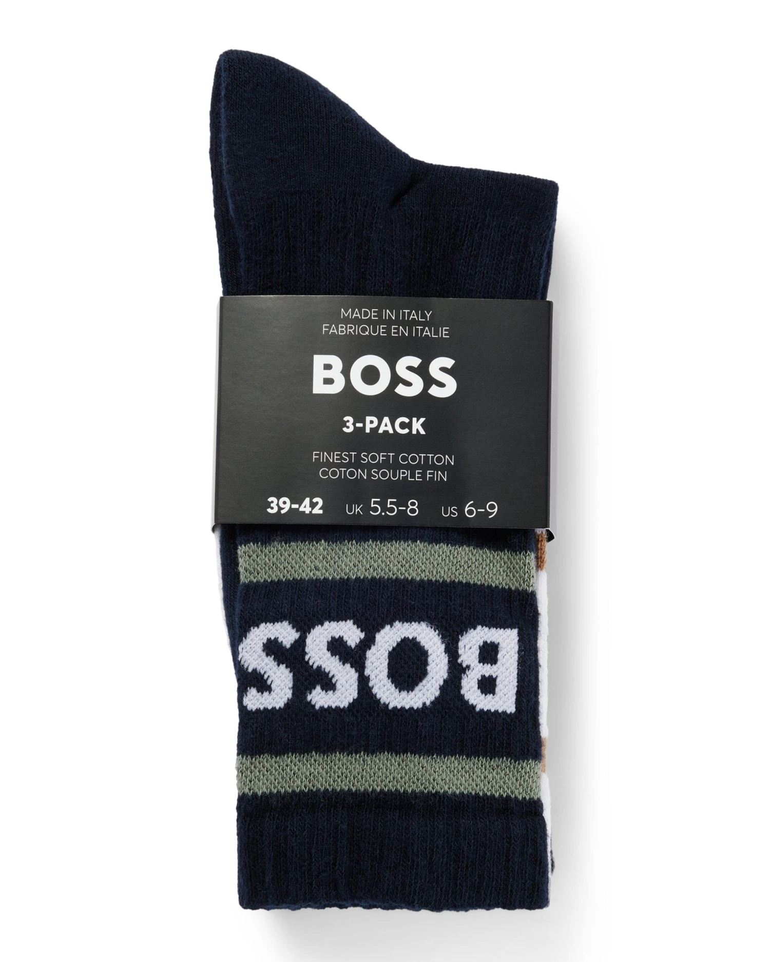 BOSS Mens Three Pack Navy/White/Black Stripe Logo Short Socks 5 BOSS Mens Three Pack Navy/White/Black Stripe Logo Short Socks - Image 3