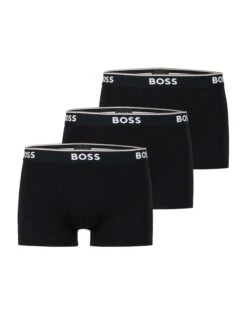 BOSS Mens Three-Pack Stretch Cotton Logo Trunks, Black Boxers