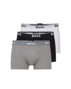 BOSS Mens Three-Pack Stretch Cotton Logo Trunks, Black/Grey/White Boxers