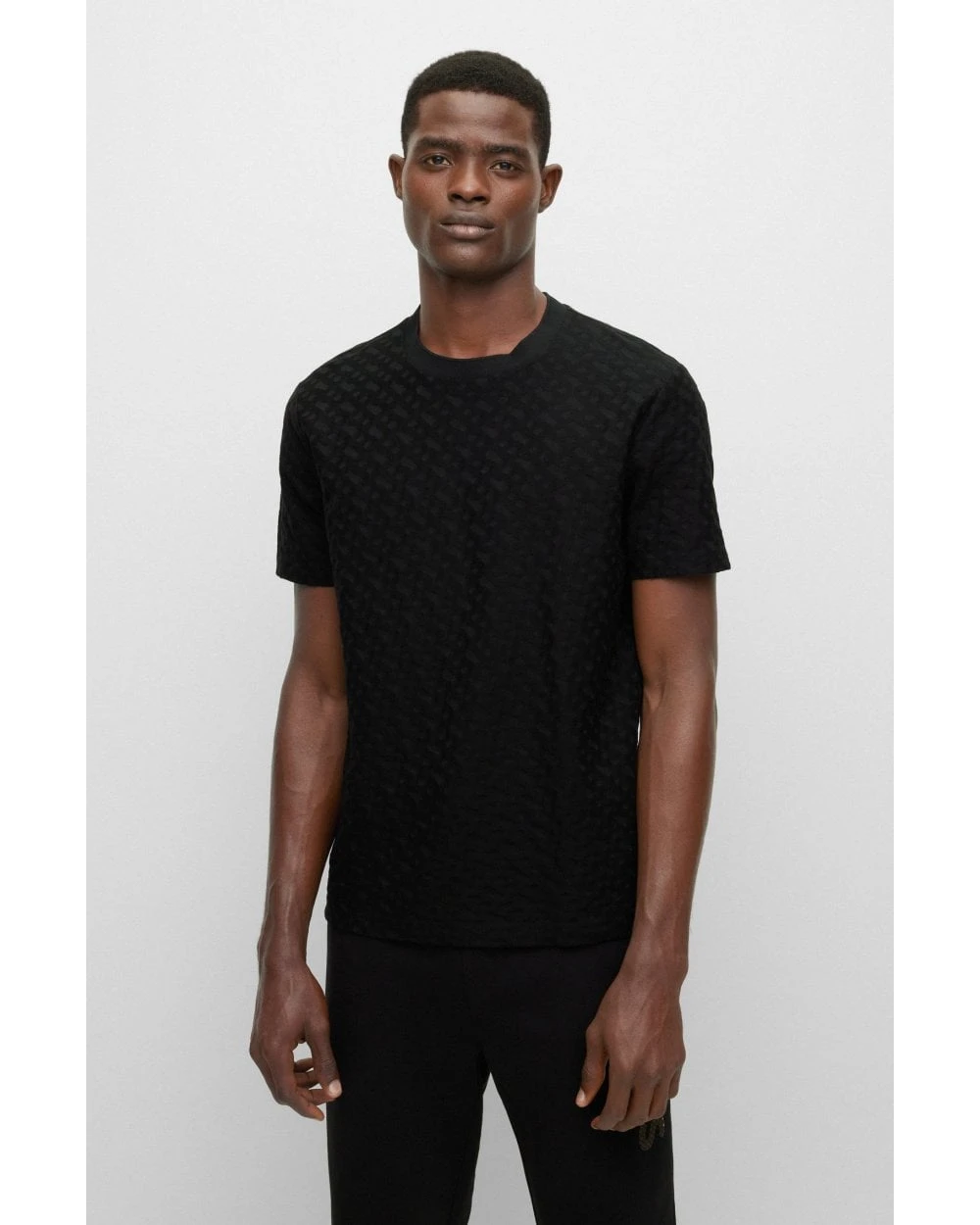 BOSS Mens Tiburt Monogram Pattern T Shirt, Black Tee 4 BOSS Mens Tiburt Monogram Pattern T Shirt, Black Tee - Image 2
