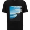 BOSS Mens Tiburt Photographic Beach Print T Shirt, Black Tee 1 BOSS Mens Tiburt Photographic Beach Print T Shirt, Black Tee -Boss Shop boss mens tiburt photographic beach print t shirt black tee p42864 262126 zoom