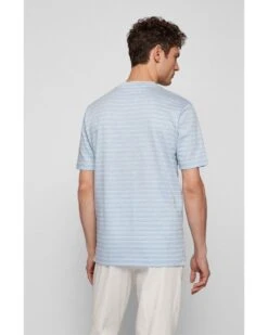 BOSS Mens Tiburt Striped Cotton/Linen T Shirt, Blue Tee -Boss Shop boss mens tiburt striped cotton linen t shirt blue tee p41396 237973 image