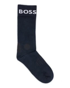 BOSS Mens Two-Pack Navy/White Cotton Blend Logo Socks -Boss Shop boss mens two pack navy white cotton blend logo socks p41467 252556 image