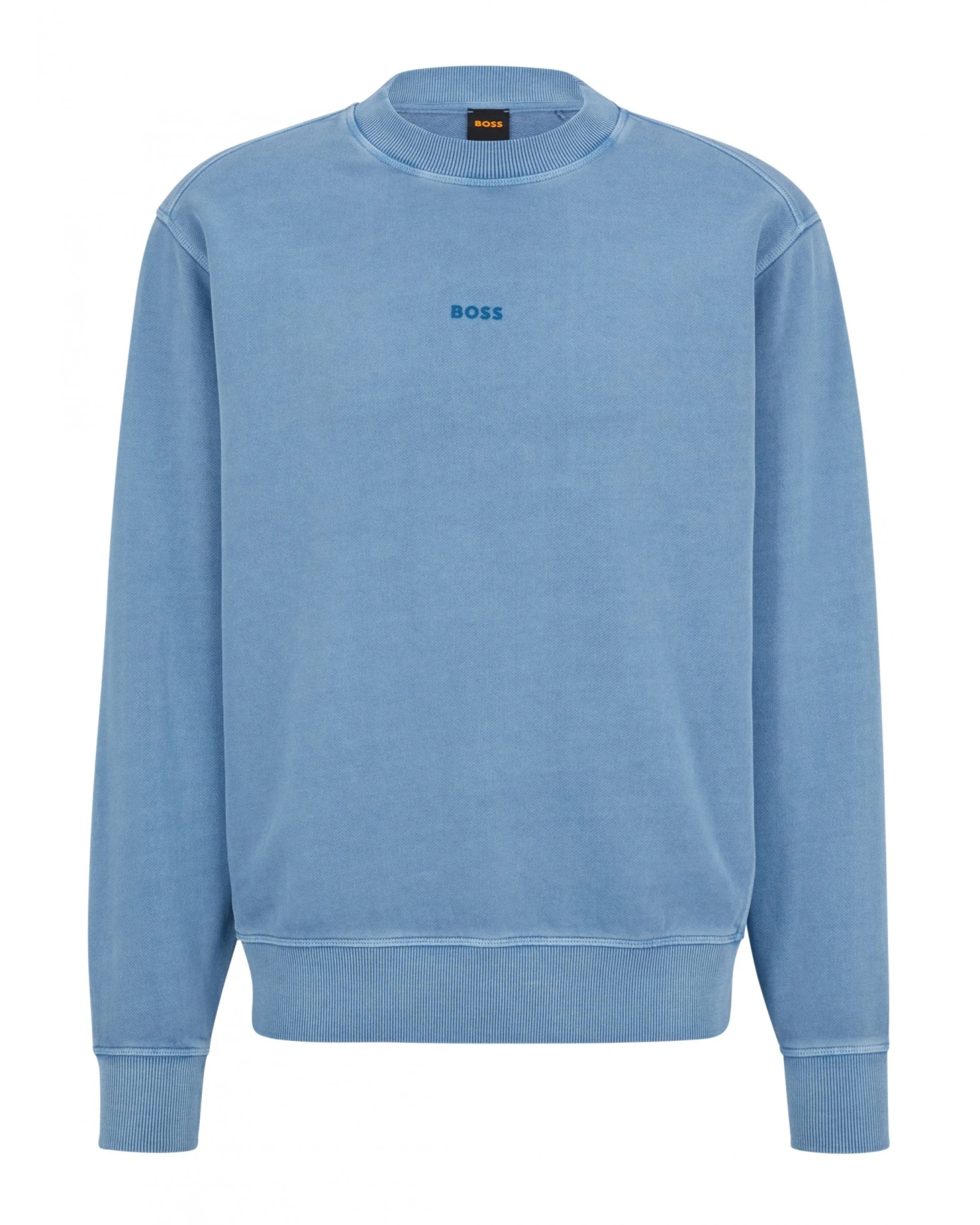 BOSS Mens Wefade French Terry Logo Sweatshirt, Blue Jumper 3 BOSS Mens Wefade French Terry Logo Sweatshirt, Blue Jumper