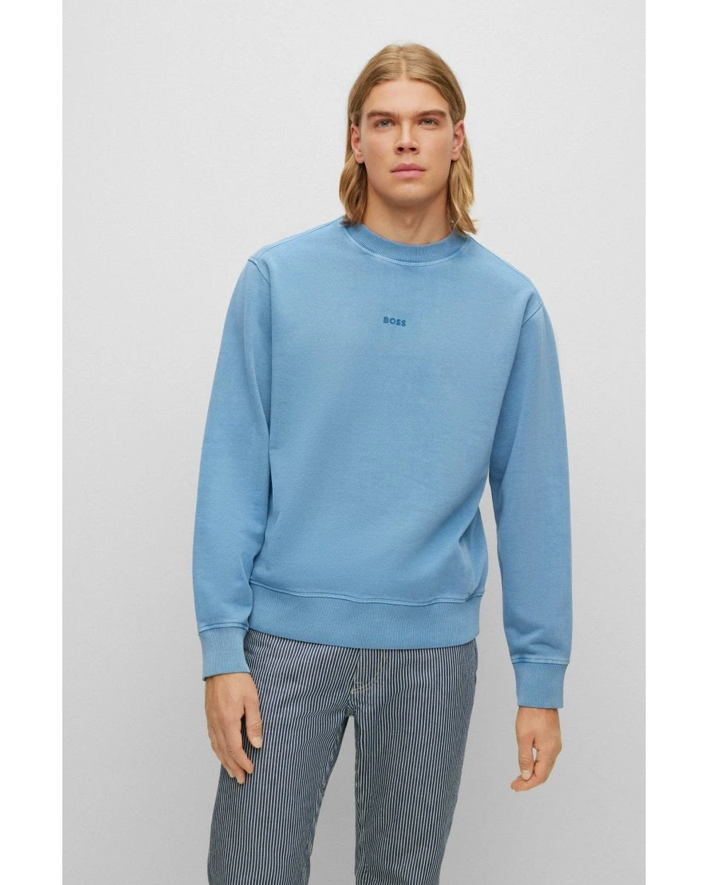 BOSS Mens Wefade French Terry Logo Sweatshirt, Blue Jumper 4 BOSS Mens Wefade French Terry Logo Sweatshirt, Blue Jumper - Image 2