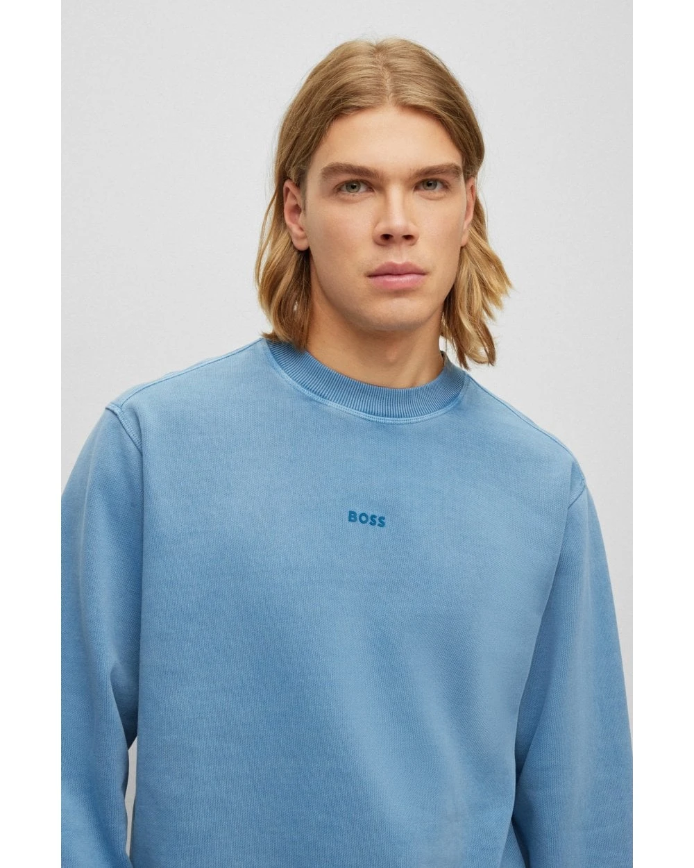 BOSS Mens Wefade French Terry Logo Sweatshirt, Blue Jumper 7 BOSS Mens Wefade French Terry Logo Sweatshirt, Blue Jumper - Image 5