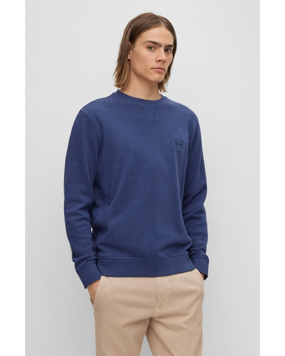 BOSS Mens Westart Sweatshirt Patch Logo Navy 4 BOSS Mens Westart Sweatshirt Patch Logo Navy - Image 2