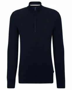 BOSS Mens Zip-Neck Ebrando Knit Jumper Dark Blue