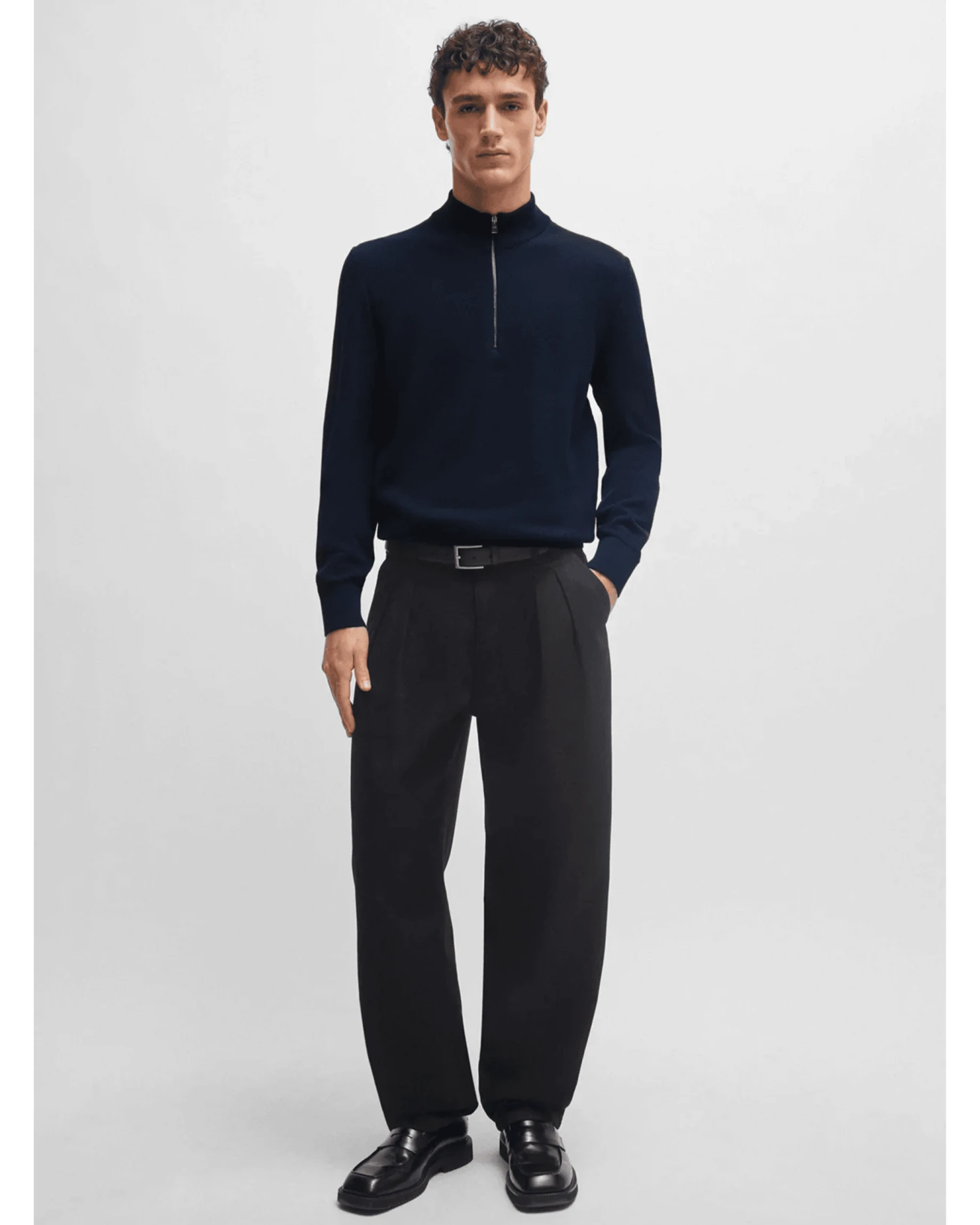 BOSS Mens Zip-Neck Ebrando Knit Jumper Dark Blue 4 BOSS Mens Zip-Neck Ebrando Knit Jumper Dark Blue - Image 2