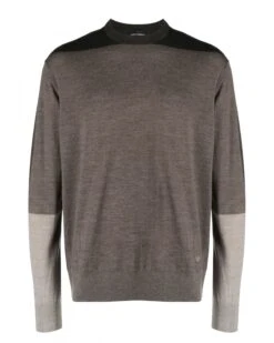 Emporio Armani Mens Colour Block Knit Jumper Brown Taupe