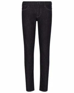 Emporio Armani Mens J06 Slim Fit Embroidered Eagle Jeans, Dark Wash Denim