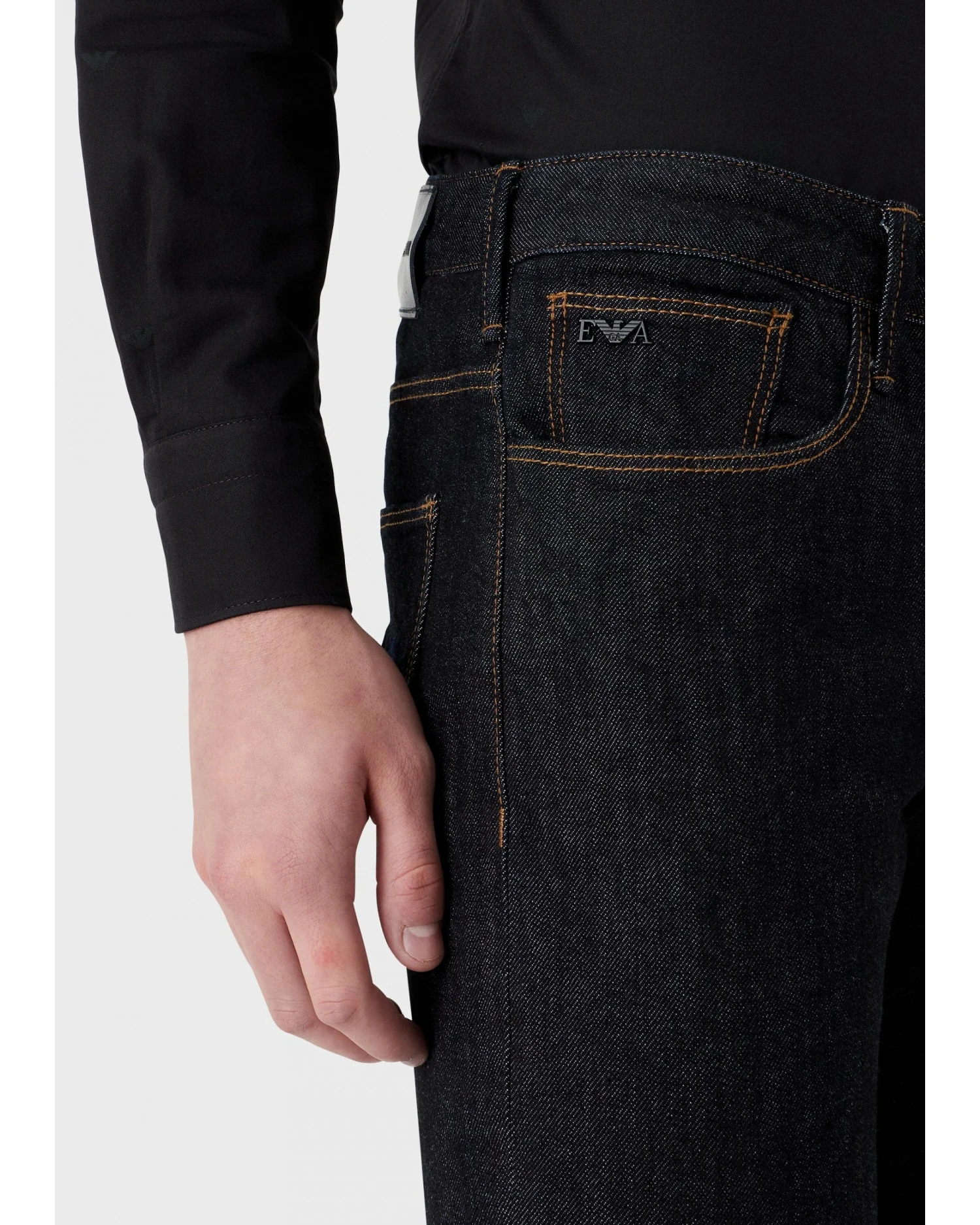 Emporio Armani Mens J06 Slim Fit Embroidered Eagle Jeans, Dark Wash Denim 8 Emporio Armani Mens J06 Slim Fit Embroidered Eagle Jeans, Dark Wash Denim - Image 6