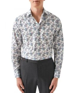Eton Shirts Mens Floral Print Shirt Light Blue