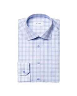 Eton Shirts Mens Light Blue Plaid Cotton Lyocell Blend Shirt -Boss Shop eton shirts mens light blue plaid cotton lyocell blend shirt p42603 252962 zoom