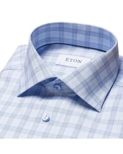 Eton Shirts Mens Light Blue Plaid Cotton Lyocell Blend Shirt -Boss Shop eton shirts mens light blue plaid cotton lyocell blend shirt p42603 252967 zoom