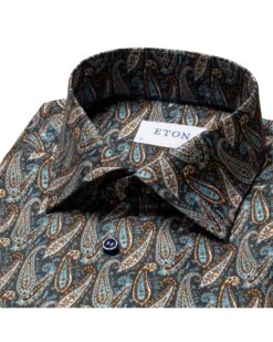 Eton Shirts Mens Navy Blue Slim Fit Paisley Twill Shirt -Boss Shop eton shirts mens navy blue slim fit paisley twill shirt p42166 242251 zoom