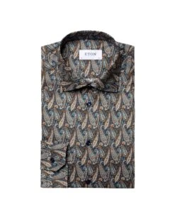 Eton Shirts Mens Navy Blue Slim Fit Paisley Twill Shirt -Boss Shop eton shirts mens navy blue slim fit paisley twill shirt p42166 242266 zoom