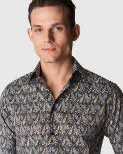 Eton Shirts Mens Navy Blue Slim Fit Paisley Twill Shirt -Boss Shop eton shirts mens navy blue slim fit paisley twill shirt p42166 242286 zoom