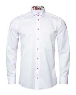 Eton Shirts Mens White Slim Fit Flower Pattern Trim Shirt