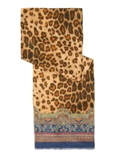 Etro Mens Beige Animal Print Ornamental Frame Scarf