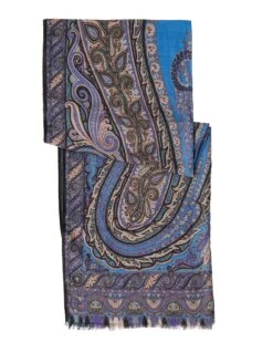 Etro Mens Blue Paisley Pattern Scarf