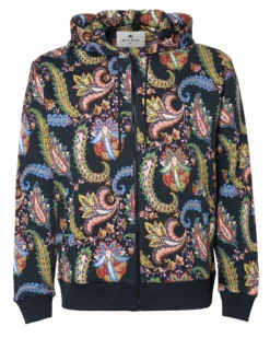 Etro Mens Exotic Leaf Hoodie Blue
