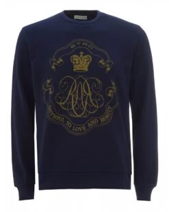 Etro Mens Gold Crest Sweatshirt, Navy Blue Sweat