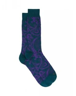 Etro Mens Green Cotton Jacquard Paisley Socks