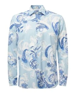 Etro Mens Light Blue Floral Paisley Print Shirt