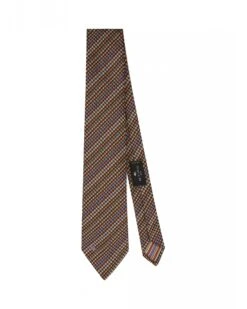 Etro Mens Orange Houndstooth Silk Jacquard Tie