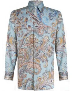 Etro Mens Paisley Floral Print Shirt Blue