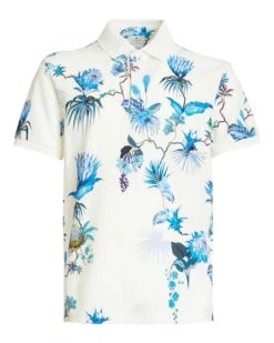 Etro Mens White Floral Jersey Polo Shirt