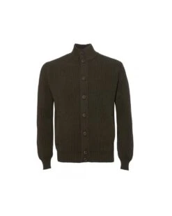 Filippo De Laurentiis Mens Ribbed Wool Cashmere Cardigan Moss Green