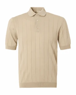 Filippo De Laurentiis Mens Vertical Ribbed Polo Shirt Stone