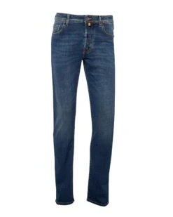 Jacob Cohen Mens Bard Slim Fit Bronze Stitching Jeans, Blue Denim
