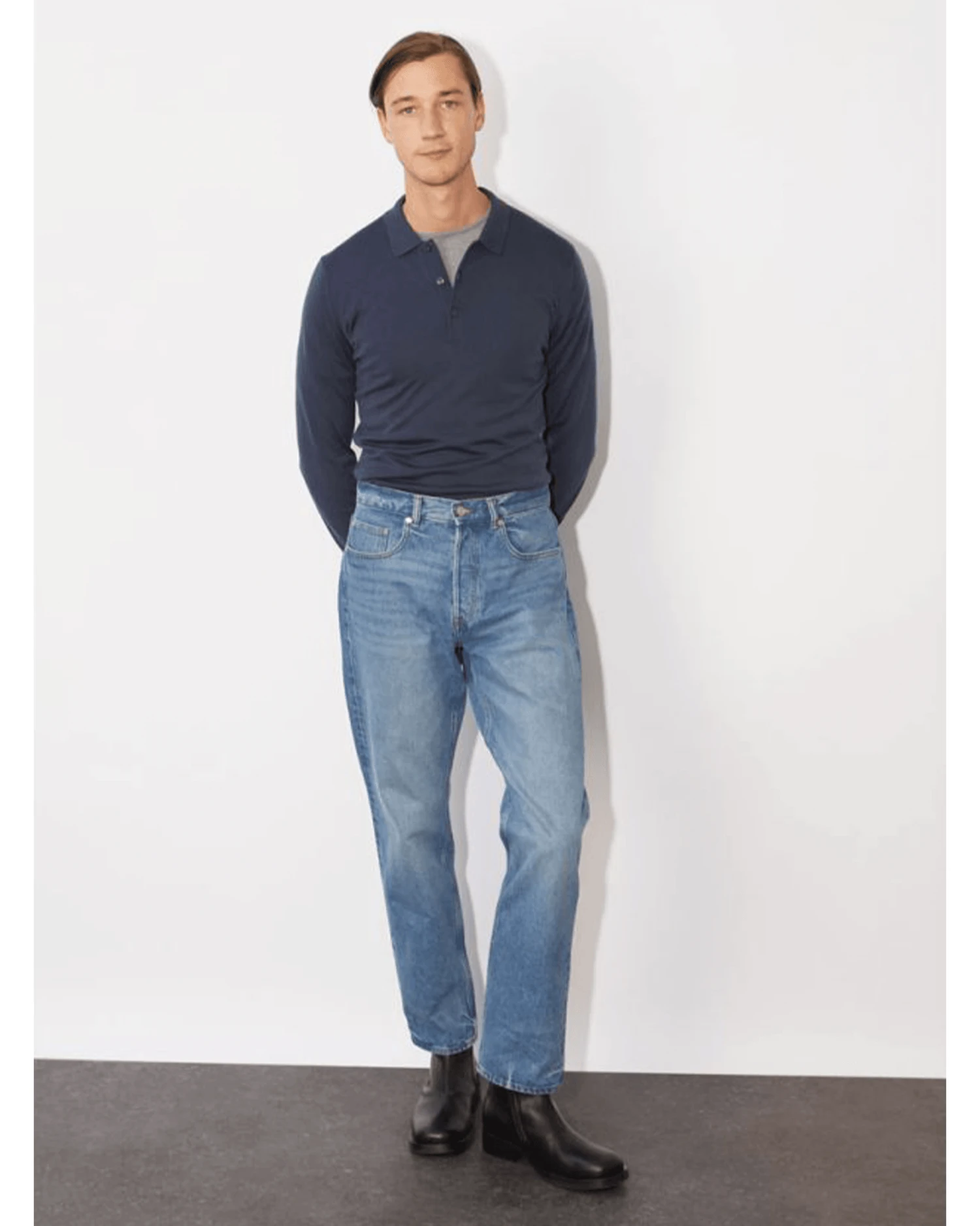 John Smedley Mens Belpers Polo Shirt Smoke Blue 4 John Smedley Mens Belpers Polo Shirt Smoke Blue - Image 2