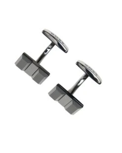 BOSS Mens Adam Black Embossed Logo Cufflinks