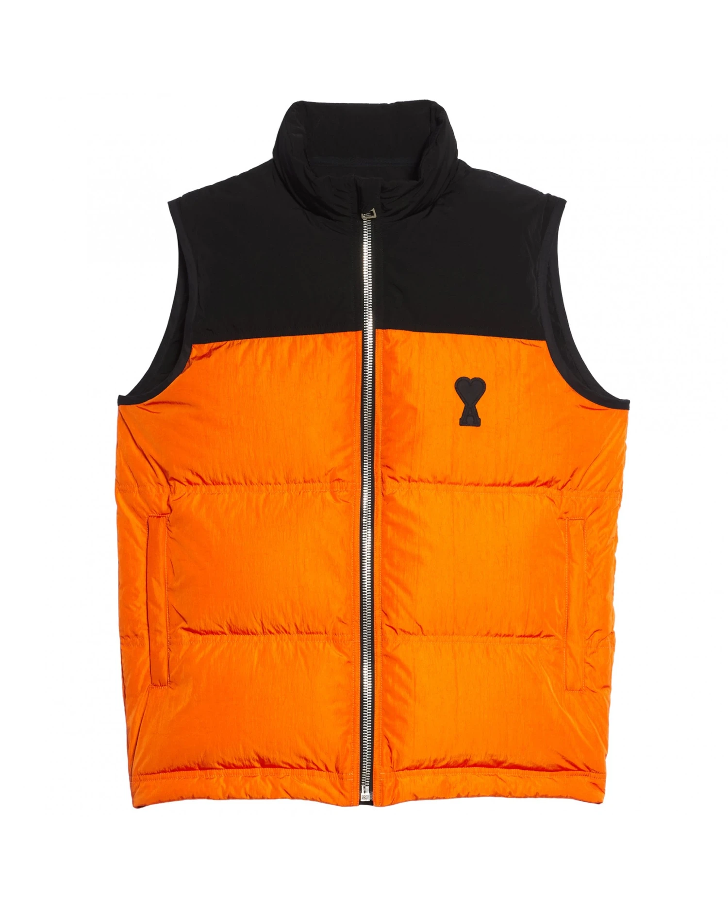 Ami Mens Ami De Coeur Down Gilet, Black/Orange Vest 3 Ami Mens Ami De Coeur Down Gilet, Black/Orange Vest
