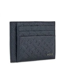 BOSS Mens Crosstown Dark Blue Monogram-Embossed Leather Cardholder -Boss Shop mens crosstown dark blue monogram embossed leather cardholder p41459 253697 image