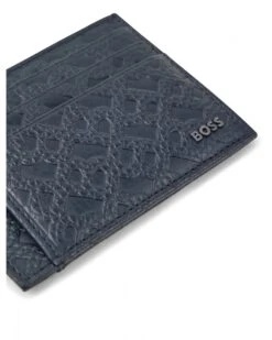 BOSS Mens Crosstown Dark Blue Monogram-Embossed Leather Cardholder -Boss Shop mens crosstown dark blue monogram embossed leather cardholder p41459 253698 zoom