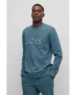 BOSS Mens Stadler Embossed Logo Sweatshirt, Turquoise Jumper -Boss Shop mens stadler embossed logo sweatshirt turquoise jumper p42494 257006 image