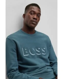 BOSS Mens Stadler Embossed Logo Sweatshirt, Turquoise Jumper -Boss Shop mens stadler embossed logo sweatshirt turquoise jumper p42494 257014 image