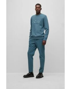 BOSS Mens Stadler Embossed Logo Sweatshirt, Turquoise Jumper -Boss Shop mens stadler embossed logo sweatshirt turquoise jumper p42494 257018 image