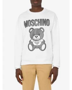 MOSCHINO Mens Teddy Print Mesh Sweatshirt White -Boss Shop moschino mens teddy print mesh sweatshirt white p44419 282655 zoom