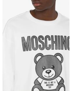 MOSCHINO Mens Teddy Print Mesh Sweatshirt White -Boss Shop moschino mens teddy print mesh sweatshirt white p44419 282661 zoom